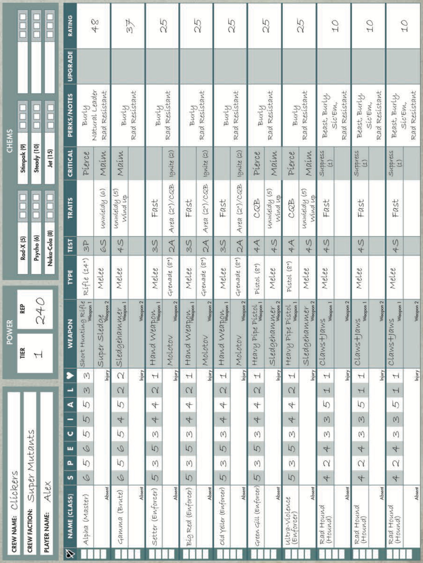 Example Crew Roster